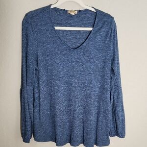 Energy Sweater Womens Size L Blue V-Neck Long Sleeve Relaxed Balloon Sleeve